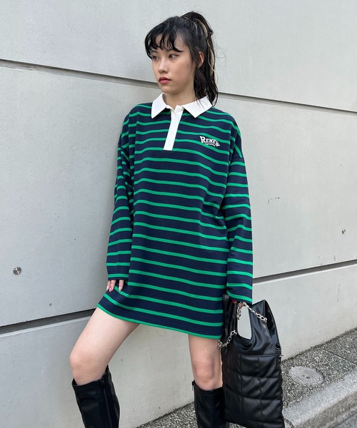 RASVOA(ラスボア)の「ラガーシャツワンピース(シャツワンピース・レディース・ブラック/グリーン・FREE)」の7枚目の写真