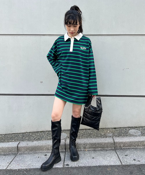 RASVOA(ラスボア)の「ラガーシャツワンピース(シャツワンピース・レディース・ブラック/グリーン・FREE)」の5枚目の写真