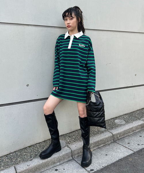 RASVOA(ラスボア)の「ラガーシャツワンピース(シャツワンピース・レディース・ブラック/グリーン・FREE)」の15枚目の写真