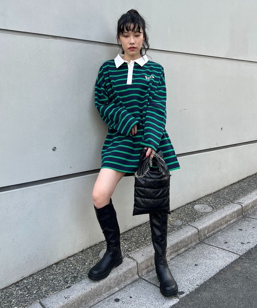 RASVOA(ラスボア)の「ラガーシャツワンピース(シャツワンピース・レディース・ブラック/グリーン・FREE)」の11枚目の写真