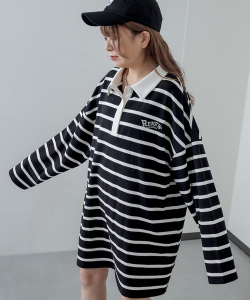 RASVOA(ラスボア)の「ラガーシャツワンピース(シャツワンピース・レディース・ブラック/グリーン・FREE)」の14枚目の写真