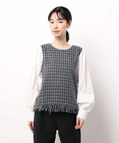 KOBE LETTUCE（コウベレタス）の「ツイードドッキングブラウス[C5725]（シャツ/ブラウス・レディース・ネイビー/ブラック/ブラウン・FREE）」の3枚目の写真