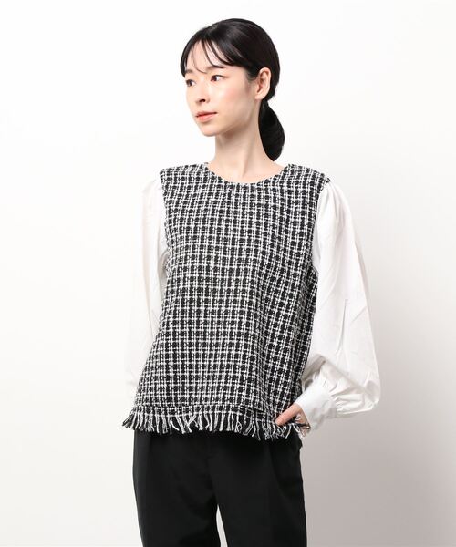 KOBE LETTUCE（コウベレタス）の「ツイードドッキングブラウス[C5725]（シャツ/ブラウス・レディース・ネイビー/ブラック/ブラウン・FREE）」の2枚目の写真