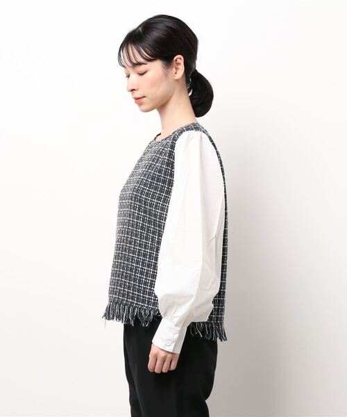 KOBE LETTUCE（コウベレタス）の「ツイードドッキングブラウス[C5725]（シャツ/ブラウス・レディース・ネイビー/ブラック/ブラウン・FREE）」の4枚目の写真