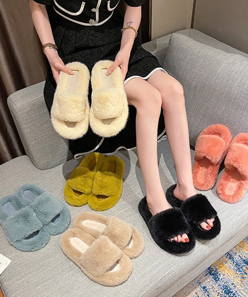 STYLEBLOCK（スタイルブロック）の「ふわふわファースリッパサンダル（サンダル・レディース・ベージュ/ホワイト/ブラック/ブルー/オレンジ/イエロー・36/39/38/40/37/35）」の12枚目の写真