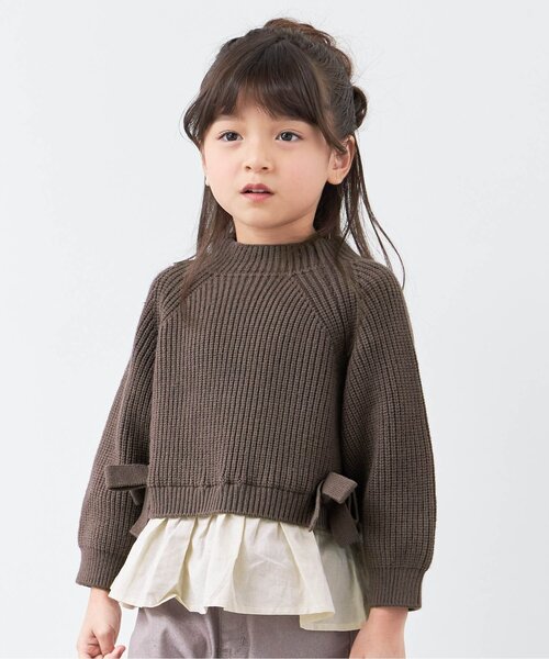 apres les cours(アプレレクール)の「WEB限定 ハイネックドッキングニット(ニット/セーター・キッズ・ブラウン/ピンク/アイボリー・90/100/110/120/80/130/140)」の2枚目の写真