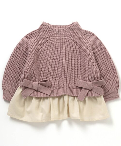 apres les cours(アプレレクール)の「WEB限定 ハイネックドッキングニット(ニット/セーター・キッズ・ブラウン/ピンク/アイボリー・90/100/110/120/80/130/140)」の3枚目の写真