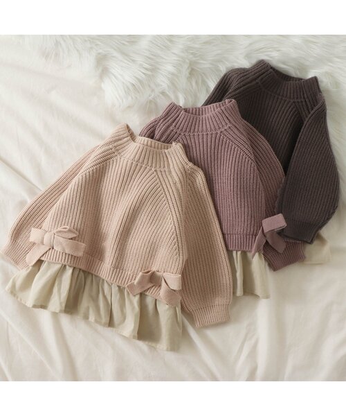 apres les cours(アプレレクール)の「WEB限定 ハイネックドッキングニット(ニット/セーター・キッズ・ブラウン/ピンク/アイボリー・90/100/110/120/80/130/140)」の7枚目の写真