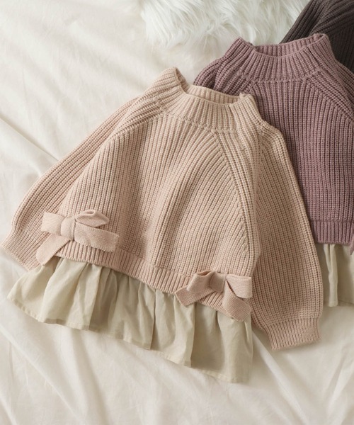 apres les cours(アプレレクール)の「WEB限定 ハイネックドッキングニット(ニット/セーター・キッズ・ブラウン/ピンク/アイボリー・90/100/110/120/80/130/140)」の1枚目の写真