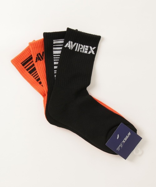 AVIREX(アヴィレックス)の「BARCODE RIB SOCKS/ バーコードリブソックス(ソックス/靴下・レディース・オレンジ/パープル・FREE)」の1枚目の写真