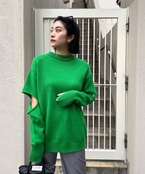 Narcissus（ナルシス）の「【SINN】Narcissusオリジナル　カットオフニット（ニット/セーター・レディース・ホワイト/ブラック/グリーン・FREE）」の3枚目の写真