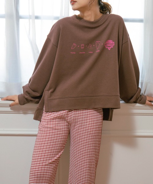 VIS（ビス）の「【ViSage】【MARION CREPESコラボ】裏毛起毛プリントプルオーバー（ルームウェア/パジャマ・レディース・ダークブラウン/クリーム・FREE）」の9枚目の写真