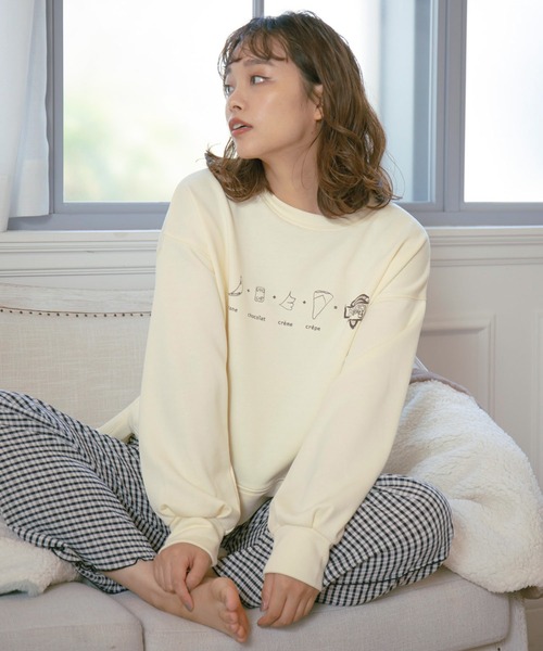 VIS（ビス）の「【ViSage】【MARION CREPESコラボ】裏毛起毛プリントプルオーバー（ルームウェア/パジャマ・レディース・ダークブラウン/クリーム・FREE）」の12枚目の写真