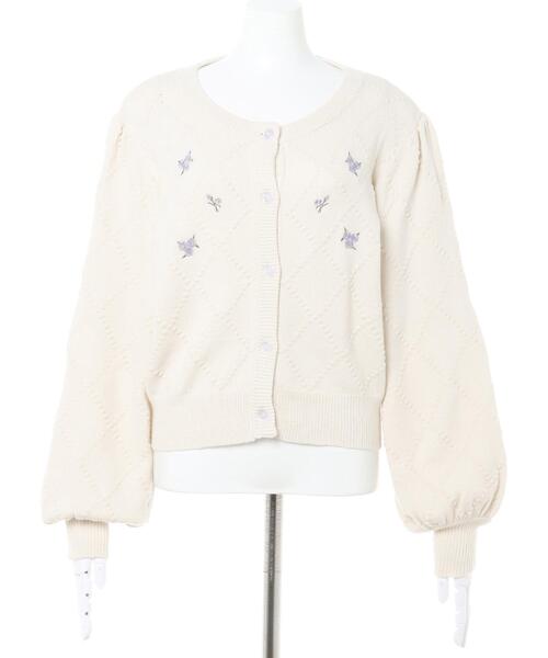 Allamanda（アラマンダ）の「花刺繍ぽこぽこカーディガン（カーディガン/ボレロ・レディース・ブラック/アイボリー/ライトベージュ・M）」の4枚目の写真
