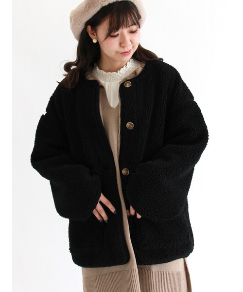 ehka sopo（エヘカソポ）の「ボアパイピングジャケット（ノーカラージャケット・レディース・キナリ/ブラック/ベージュ・ﾌﾘ-）」の3枚目の写真