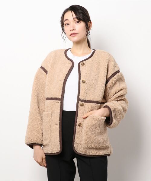 ehka sopo（エヘカソポ）の「ボアパイピングジャケット（ノーカラージャケット・レディース・キナリ/ブラック/ベージュ・ﾌﾘ-）」の15枚目の写真