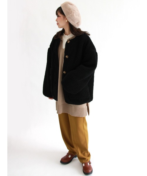 ehka sopo（エヘカソポ）の「ボアパイピングジャケット（ノーカラージャケット・レディース・キナリ/ブラック/ベージュ・ﾌﾘ-）」の8枚目の写真