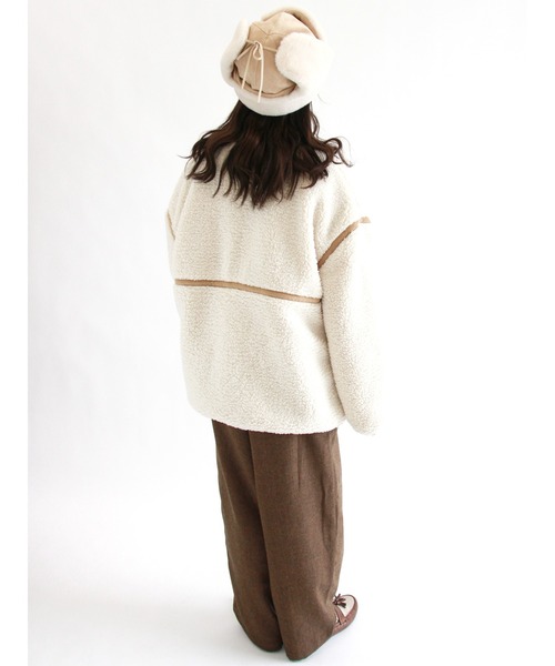 ehka sopo（エヘカソポ）の「ボアパイピングジャケット（ノーカラージャケット・レディース・キナリ/ブラック/ベージュ・ﾌﾘ-）」の13枚目の写真