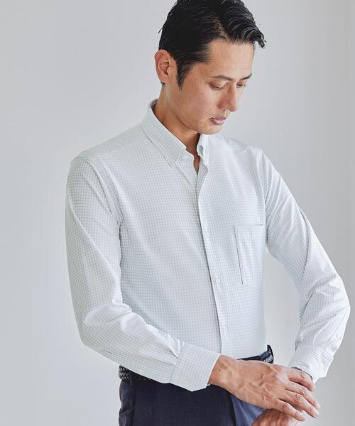 WORK TRIP OUTFITS GREEN LABEL RELAXING（ワークトリップアウトフィッツグリーンレーベル リラクシング）の「WTOチェックトリコットスリムボタンダウン シャツ -イージーアイロン・吸水速乾・抗菌・ストレッチ-（ビジネスシャツ・メンズ・ライム/ライトグレー・L/XL/M/S）」の2枚目の写真