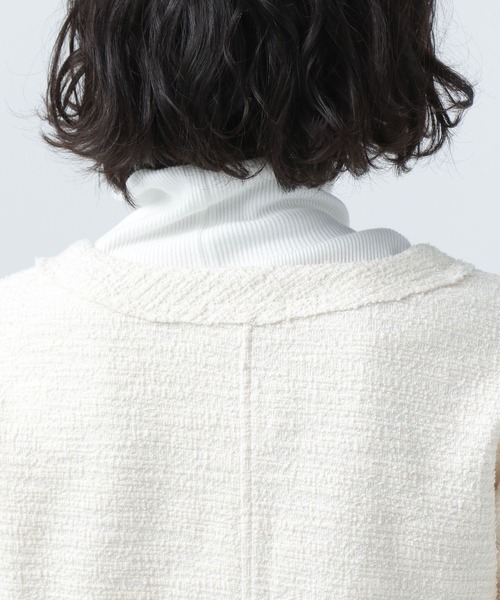 BAYFLOW（ベイフロー）の「カットツイードカーデジャケット（ノーカラージャケット・レディース・ネイビー/オフホワイト/グリーン・SMALL/MEDIUM）」の14枚目の写真