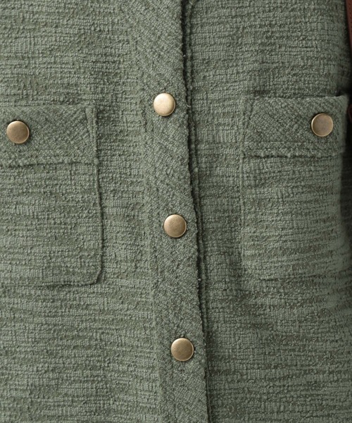 BAYFLOW（ベイフロー）の「カットツイードカーデジャケット（ノーカラージャケット・レディース・ネイビー/オフホワイト/グリーン・SMALL/MEDIUM）」の20枚目の写真