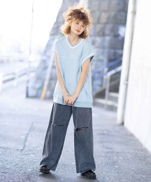 X-girl（エックスガール）の「CONTRAST LINE SWEAT VEST（ベスト