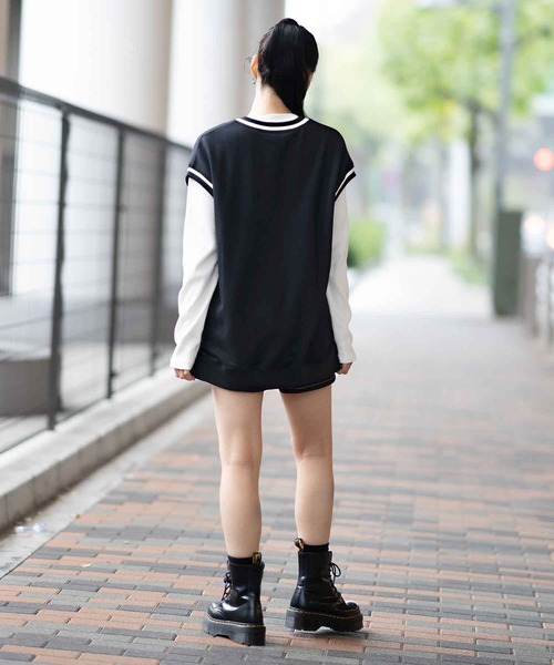 X-girl（エックスガール）の「CONTRAST LINE SWEAT VEST（ベスト・レディース・ライトブルー/ブラック/ベージュ・S/M）」の18枚目の写真