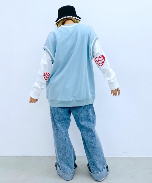 X-girl（エックスガール）の「CONTRAST LINE SWEAT VEST（ベスト・レディース・ライトブルー/ブラック/ベージュ・S/M）」の22枚目の写真