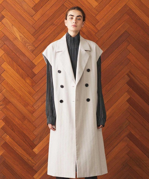 SHAREEF（シャリーフ）の「SLEEVE LESS COAT（チェスターコート・メンズ・ホワイト系その他/ブラック・1/2）」の18枚目の写真