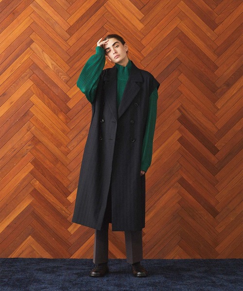 SHAREEF（シャリーフ）の「SLEEVE LESS COAT（チェスターコート・メンズ・ホワイト系その他/ブラック・1/2）」の19枚目の写真