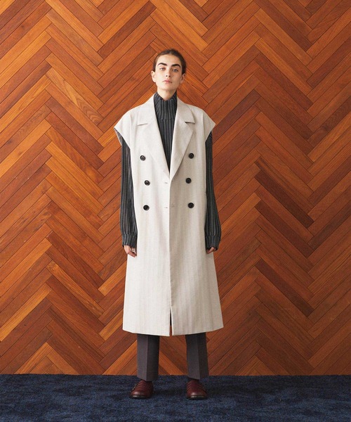 SHAREEF（シャリーフ）の「SLEEVE LESS COAT（チェスターコート・メンズ・ホワイト系その他/ブラック・1/2）」の20枚目の写真