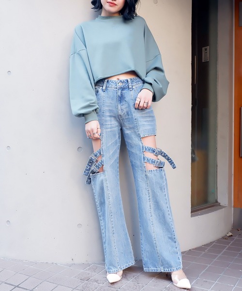 SPIRALGIRL（スパイラルガール）の「ドルマン裏毛ショートトップス（スウェット・レディース・ブラック/ベージュ/グリーン・FREE）」の11枚目の写真