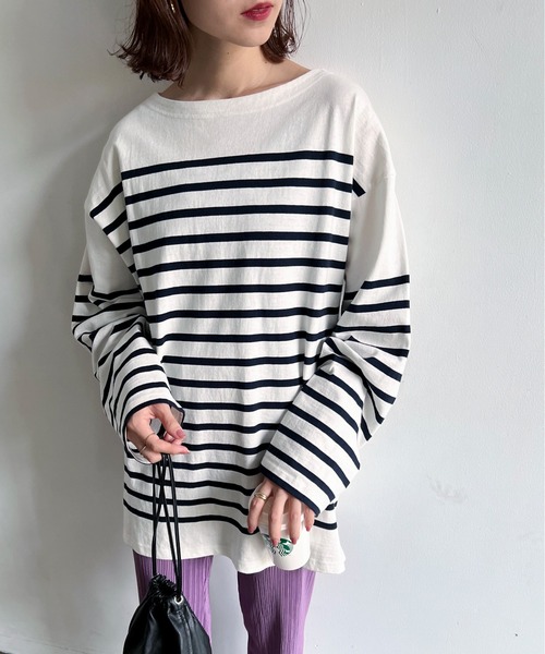 feepur（フェピュール）の「バスクボーダービッグロンT（Tシャツ/カットソー・レディース・ホワイト×ブルー/ホワイト×ネイビー/ホワイト×ピンク/ネイビー×ホワイト・MEDIUM）」の3枚目の写真