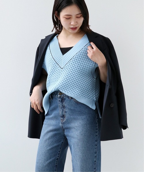 Simplicite（サンプリシテ）の「バスケットポリベスト◆（ニット/セーター・レディース・ブラック/ベージュ/サックスブルー・FREE）」の16枚目の写真