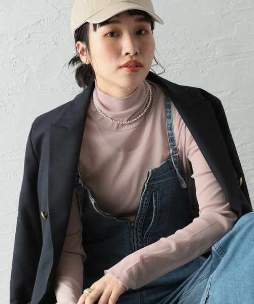 JOURNAL STANDARD（ジャーナルスタンダード）の「■シアーネットハイネックプルオーバー（Tシャツ/カットソー・レディース・ライトグレー/サックスブルー/ピンク/アイボリー・FREE）」の4枚目の写真