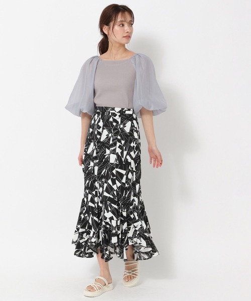 mysty woman（ミスティウーマン）の「シアーバルーン袖プルオーバー 274590（シャツ/ブラウス・レディース・オフホワイト/ブラック/グレイッシュブルー・FREE）」の5枚目の写真