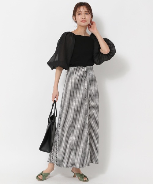 mysty woman（ミスティウーマン）の「シアーバルーン袖プルオーバー 274590（シャツ/ブラウス・レディース・オフホワイト/ブラック/グレイッシュブルー・FREE）」の6枚目の写真