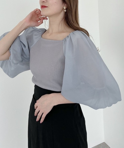 mysty woman（ミスティウーマン）の「シアーバルーン袖プルオーバー 274590（シャツ/ブラウス・レディース・オフホワイト/ブラック/グレイッシュブルー・FREE）」の20枚目の写真