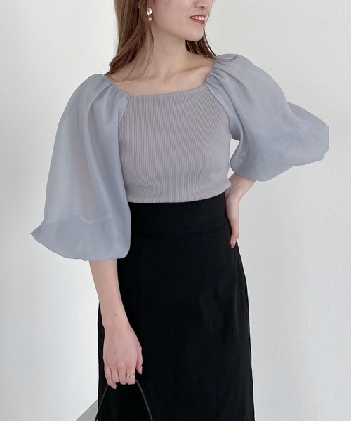 mysty woman（ミスティウーマン）の「シアーバルーン袖プルオーバー 274590（シャツ/ブラウス・レディース・オフホワイト/ブラック/グレイッシュブルー・FREE）」の21枚目の写真