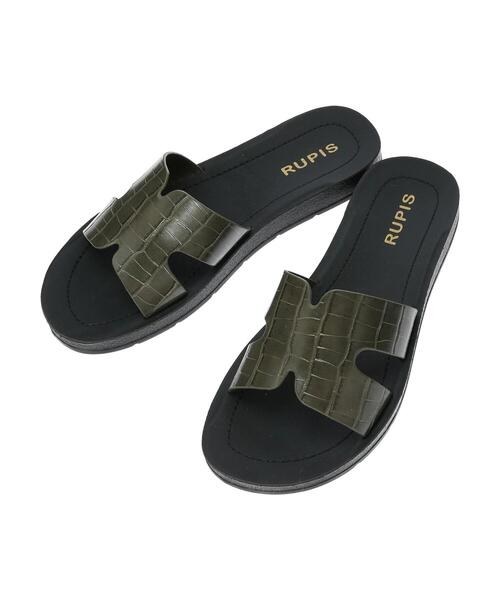 Green　Parks（グリーンパークス）の「クロコ型押しフラットサンダル（サンダル・レディース・アイボリー/カーキ・S/M/L/XL）」の10枚目の写真