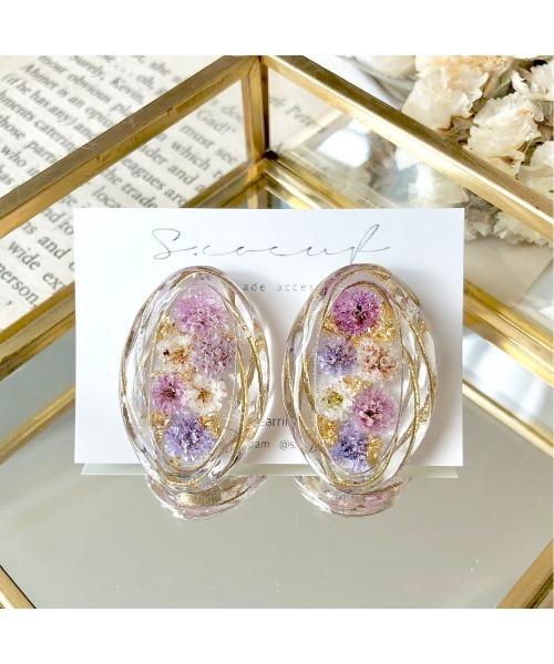 tone(トーン)の「【S.coeuf】ピアス クリアオーバル×ぎっしりかすみ草(MA)(ピアス(両耳用)・レディース・パープル/ブルー/ピンク/イエロー・FREE)」の3枚目の写真