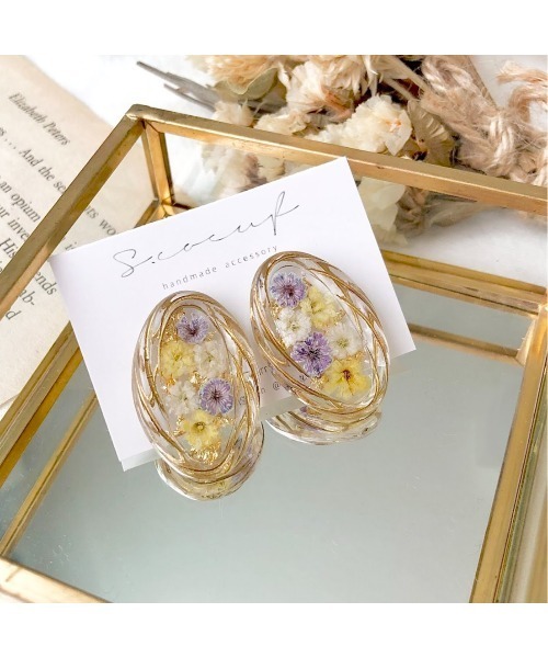 tone(トーン)の「【S.coeuf】ピアス クリアオーバル×ぎっしりかすみ草(MA)(ピアス(両耳用)・レディース・パープル/ブルー/ピンク/イエロー・FREE)」の18枚目の写真