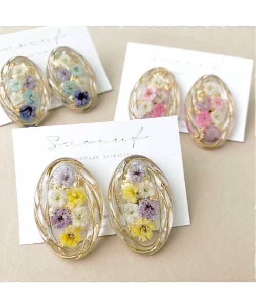 tone(トーン)の「【S.coeuf】ピアス クリアオーバル×ぎっしりかすみ草(MA)(ピアス(両耳用)・レディース・パープル/ブルー/ピンク/イエロー・FREE)」の17枚目の写真