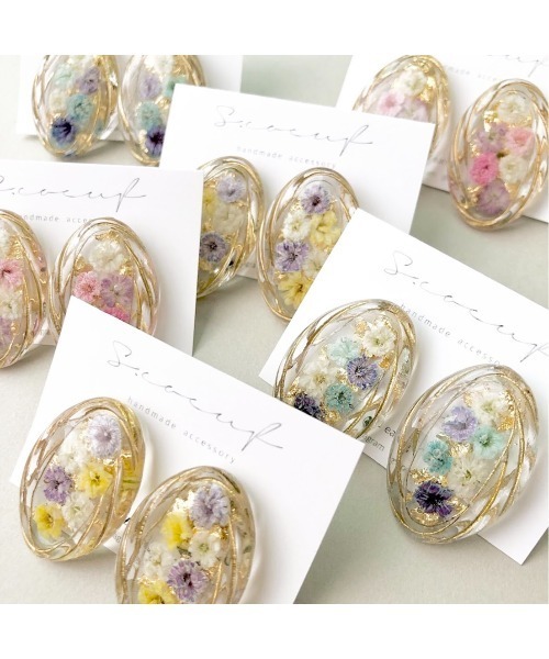 tone(トーン)の「【S.coeuf】ピアス クリアオーバル×ぎっしりかすみ草(MA)(ピアス(両耳用)・レディース・パープル/ブルー/ピンク/イエロー・FREE)」の13枚目の写真