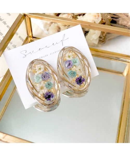 tone(トーン)の「【S.coeuf】ピアス クリアオーバル×ぎっしりかすみ草(MA)(ピアス(両耳用)・レディース・パープル/ブルー/ピンク/イエロー・FREE)」の10枚目の写真