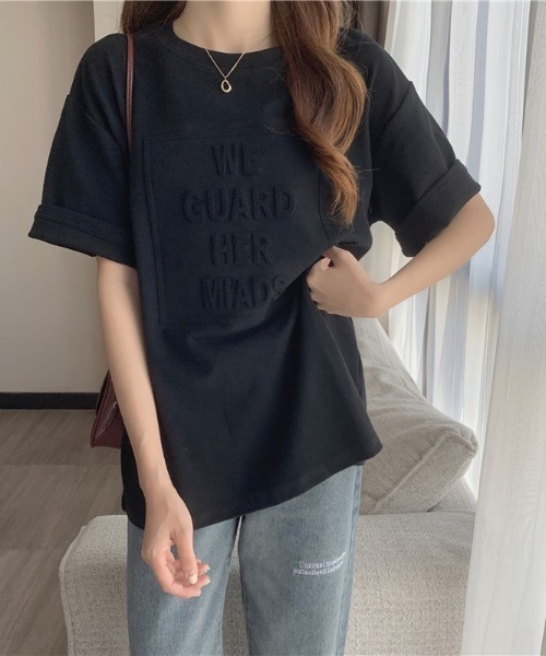 WEGO（ウィゴー）の「WEGO/エンボスプリントTシャツ（Tシャツ/カットソー・レディース・ブラウン/ホワイト/グレー/ブラック・FREE）」の16枚目の写真