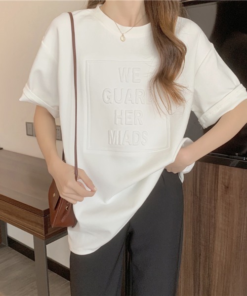 WEGO（ウィゴー）の「WEGO/エンボスプリントTシャツ（Tシャツ/カットソー・レディース・ブラウン/ホワイト/グレー/ブラック・FREE）」の7枚目の写真