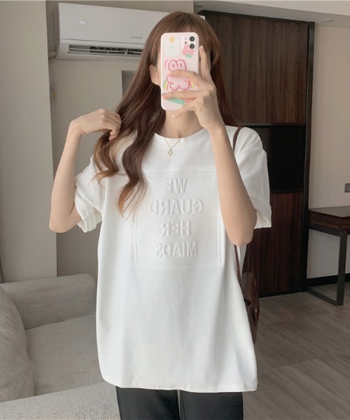 WEGO（ウィゴー）の「WEGO/エンボスプリントTシャツ（Tシャツ/カットソー・レディース・ブラウン/ホワイト/グレー/ブラック・FREE）」の9枚目の写真