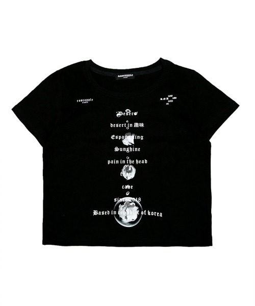 ROSEAPPLE STUDIO（ローズアップルスタジオ）の「【ROSEAPPLE STUDIO/ローズアップルスタジオ】222 Basic logo crop t/プリントT 半袖トップス 半袖Tシャツ 白Tシャツ 黒Tシャツ ゴシック クロップド 短丈トップス（Tシャツ/カットソー・レディース・ホワイト/ブラック・ONE SIZE）」の4枚目の写真