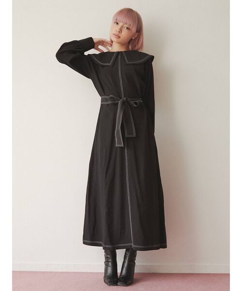 merry jenny（メリージェニー）の「Ｗステッチリボンワンピース（ワンピース・レディース・ブラック/アイボリー・FREE）」の2枚目の写真